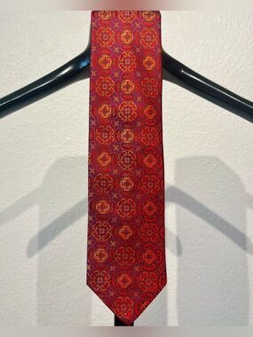 Dion Signature Classic Red Patterned 100% Italian Silk Tie